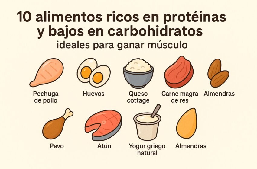  10 alimentos ricos en proteínas y bajos en carbohidratos ideales para ganar músculo