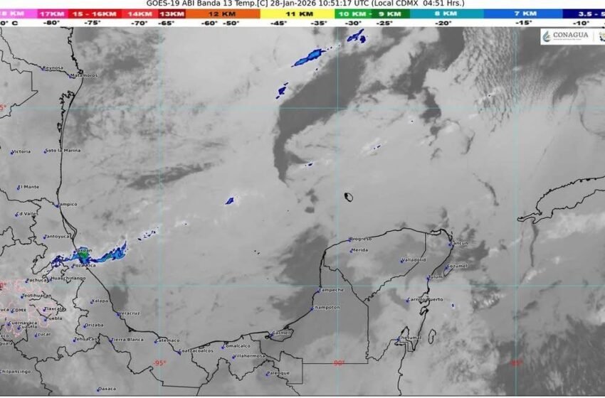  Sistema de alta presión en el Golfo de México genera vientos moderados y clima templado este miércoles 28 de enero