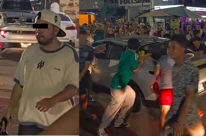  Detienen a hombre por destrozar automóvil durante festejos por triunfo de México en Playa del Carmen